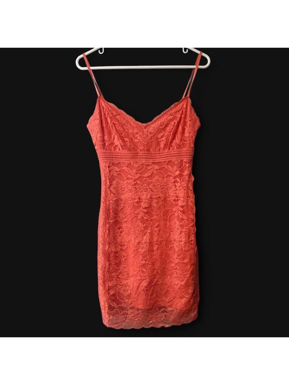 GUESS Los Angeles Coral Floral Lace Bodycon Mini Dress Spaghetti Strap Women's M